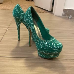 Teal sparkly platform stiletto heels